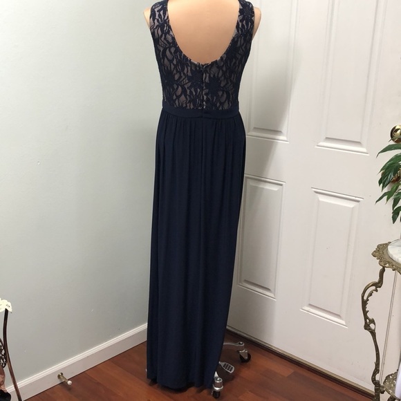 Morgan & Co Cutout Glittery Lace Navy Blue Gown Size Medium - Picture 5 of 8